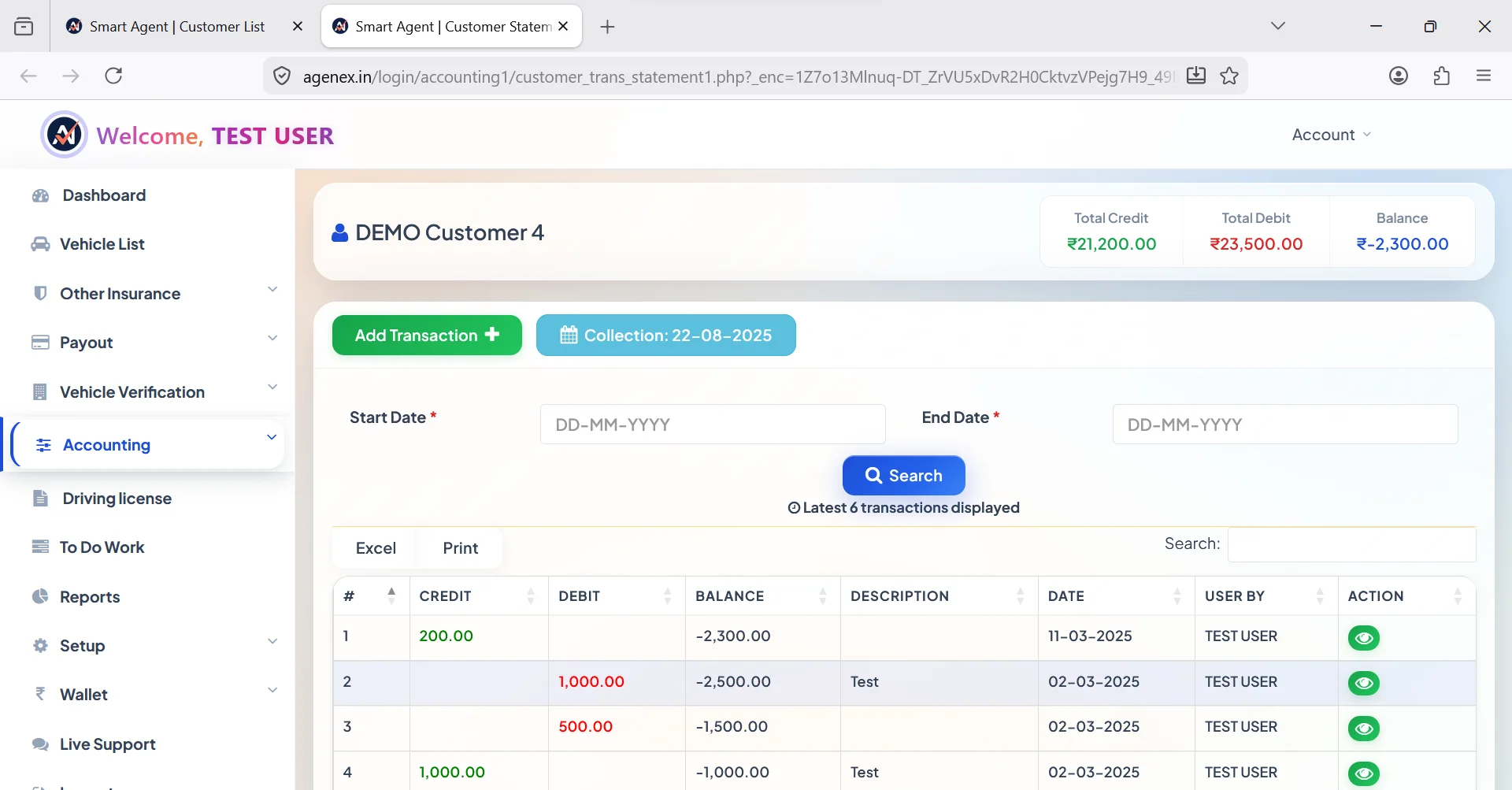 Agenex complete accounting desktop — customer ledger, partial payments, dues, Tally export