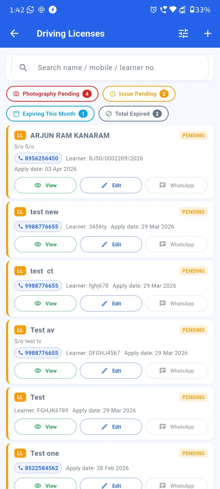 Agenex driving licence manager Mobile app — DL records, expiry alerts, multi-state RTO support